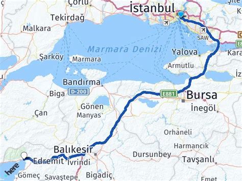 istanbul balıkesir akçay kaç km